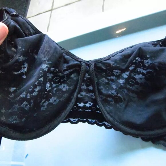 Vintage VON RAALTE Black Unlined Sheer Lace Underwire Bra size 38D - Picture 3 of 4
